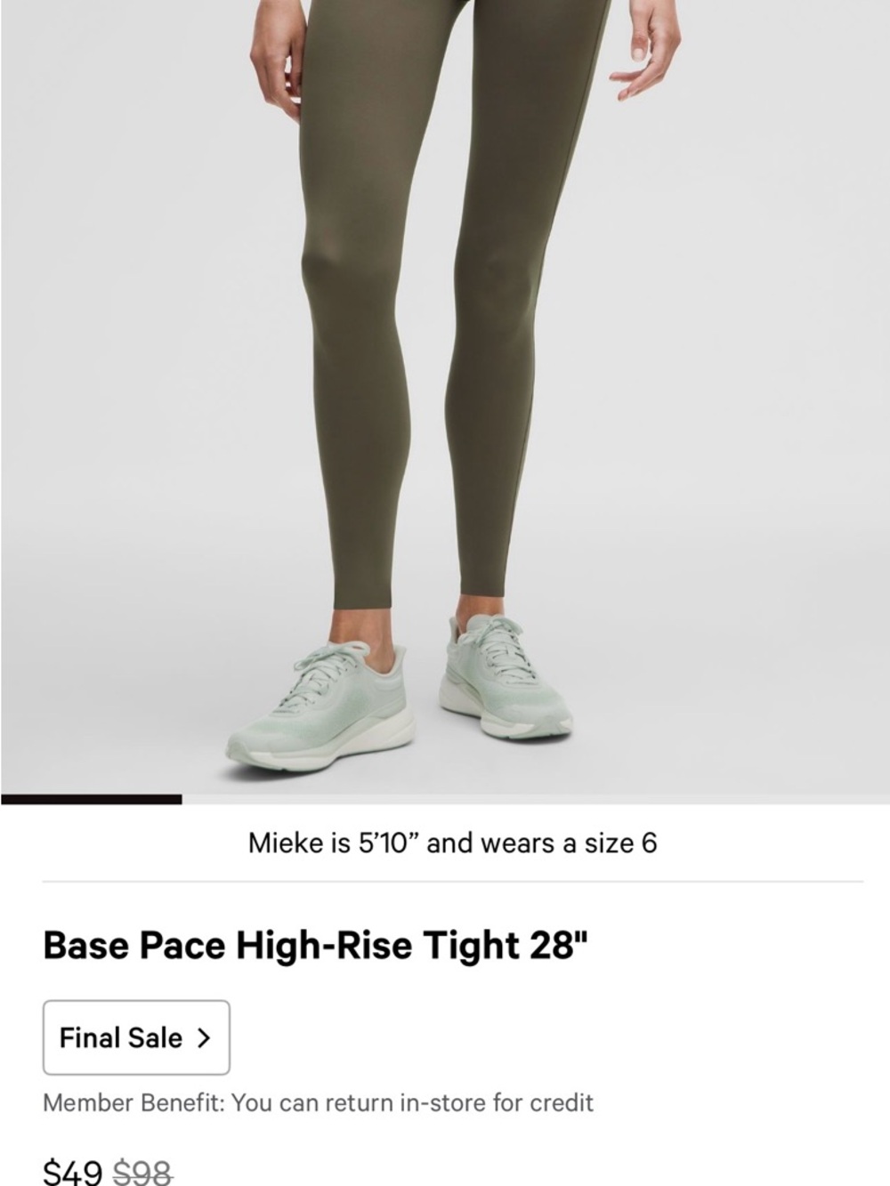 lululemon athletica High-Rise Performance Tights in Olive Green size 6
